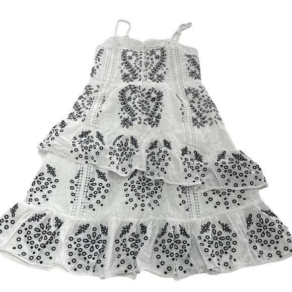 Marissa‎ Webb Dress Womens 4 White Black Eyelet Embroidered Midi Ruffle Cotton - Picture 2 of 12